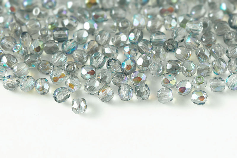 Czech Fire Polished 2.0mm Crystal Blue Rainbow Round Beads