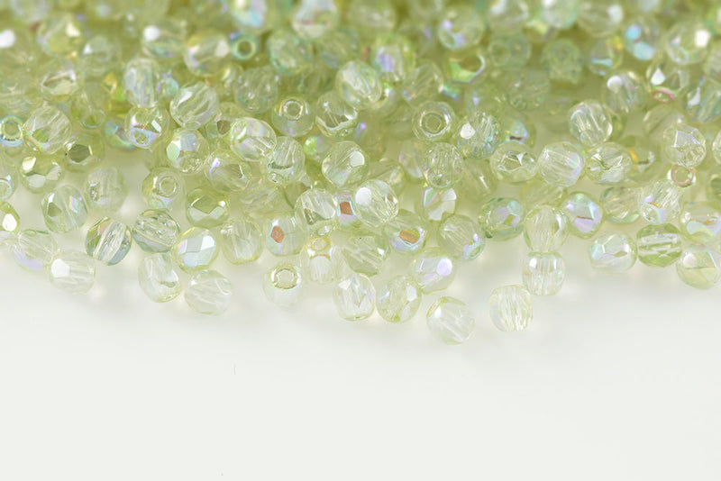 Czech Fire Polished 2.0mm Crystal Green Rainbow Round Beads