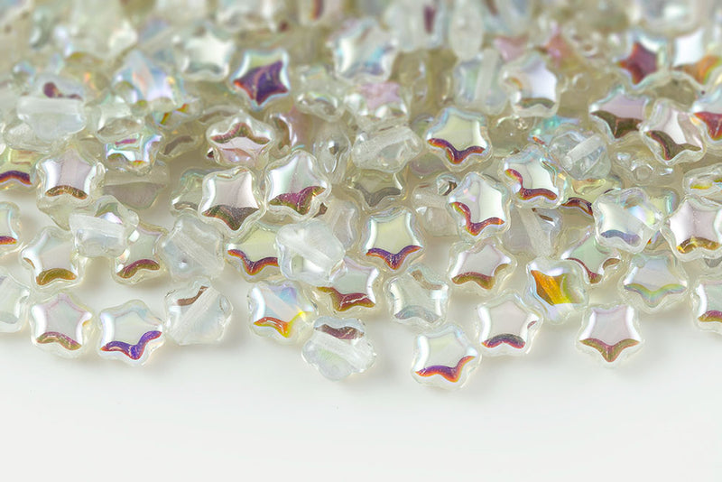 Star 6mm Crystal Green Rainbow Czech Glass Beads