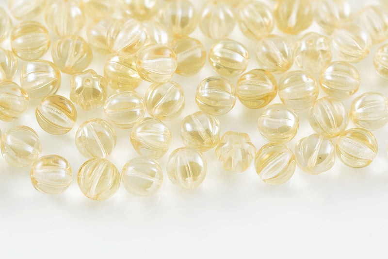 Melon 8mm Crystal Blond Flare Czech Glass Beads