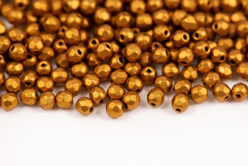 Czech Fire Polished 3mm Crystal Bronze Gold Round Beads