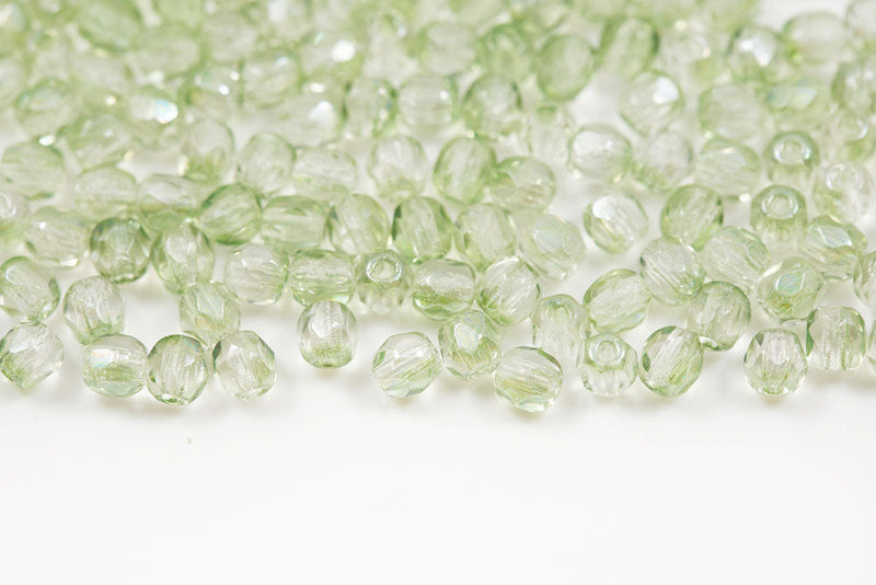 Czech Fire Polished 3mm Crystal Green Iris Luster Round Beads