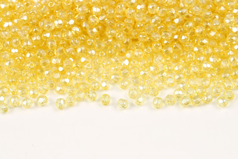 Czech Fire Polished 3mm Crystal Yellow Luster Round Beads