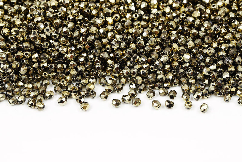 Czech Fire Polished 3mm Crystal Amber 2X Round Beads