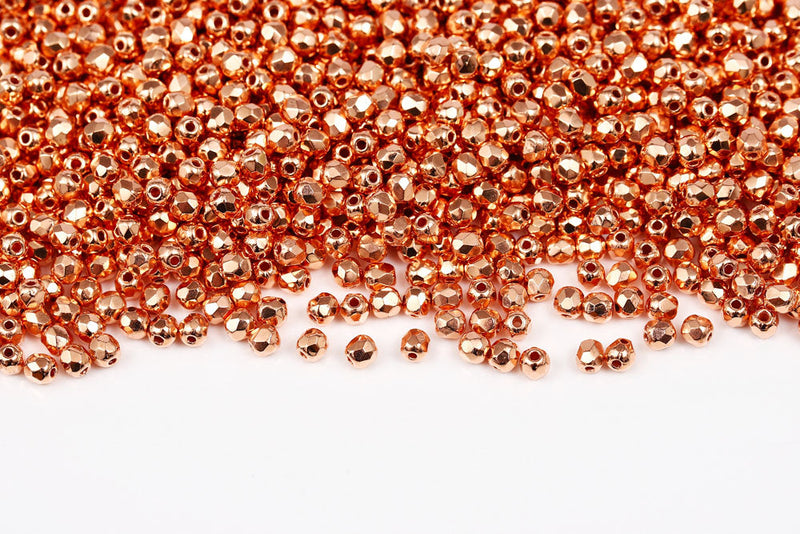 Czech Fire Polished 3mm Copper Plated Round Beads