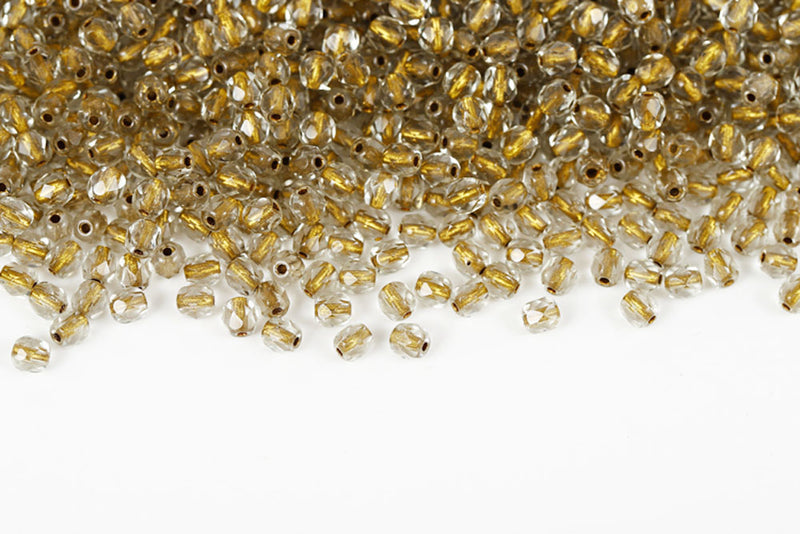 Czech Fire Polished 4mm Crystal Gold Lined Round Beads