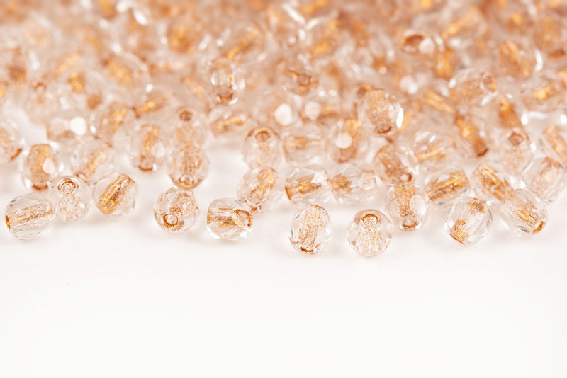 Czech Fire Polished 3mm Crystal Copper Lined Round Beads