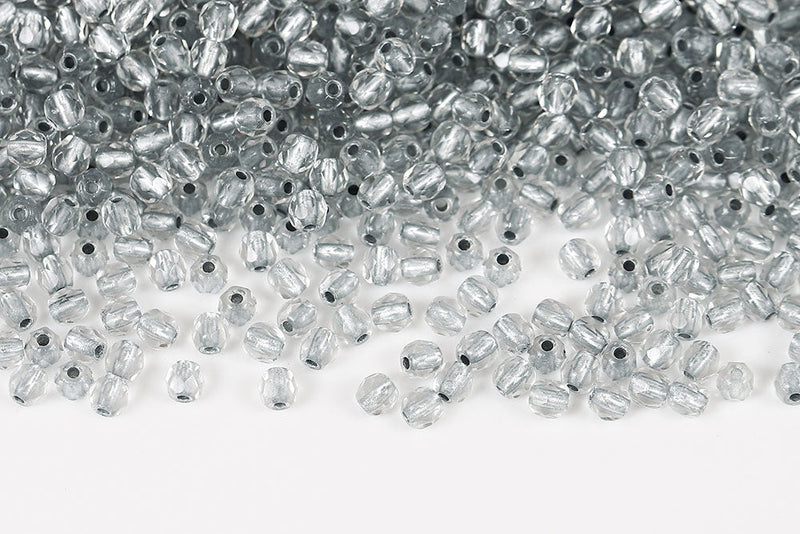 Czech Fire Polished 3mm Crystal Silver Lined Round Beads
