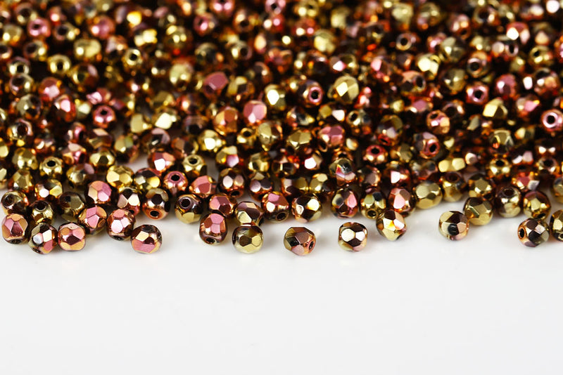 Czech Fire Polished 4mm Crystal Cooper Rainbow Round Beads