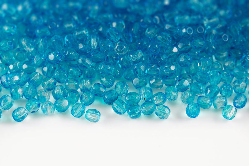 Czech Fire Polished 4mm Crystal Blue Gradient Finish Round Beads