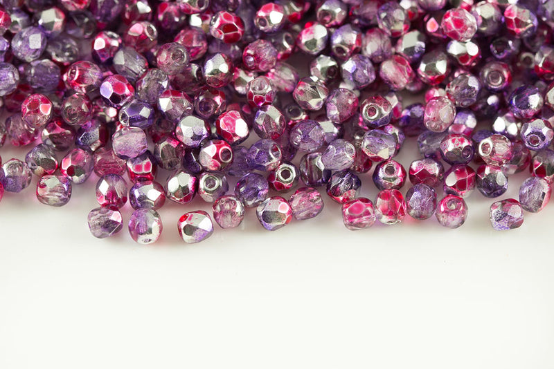Czech Fire Polished 3mm Crystal Rose Gradient AB Full Finish Round Beads