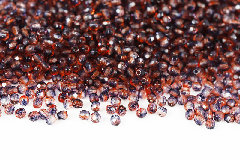 Czech Fire Polished 3mm Crystal Gray Rose Finish Round Beads