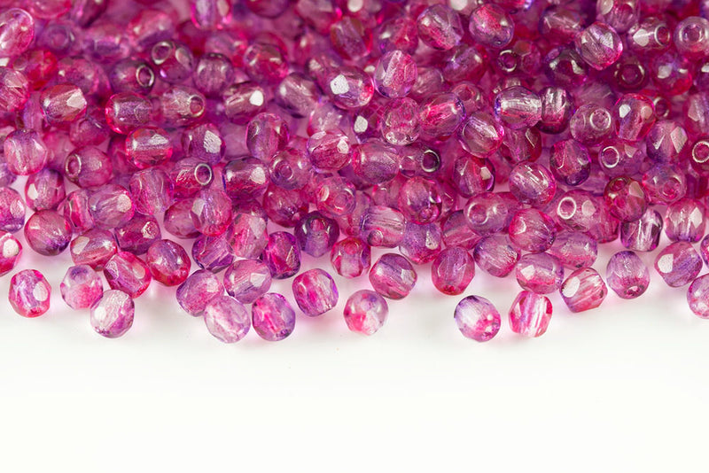 Czech Fire Polished 3mm Crystal Rose Gradient Finish Round Beads