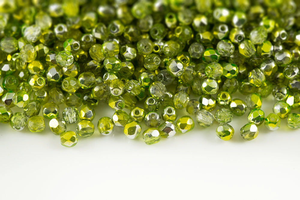 Czech Fire Polished 3mm Crystal Lemon Green Gradient AB Full Finish Round Beads