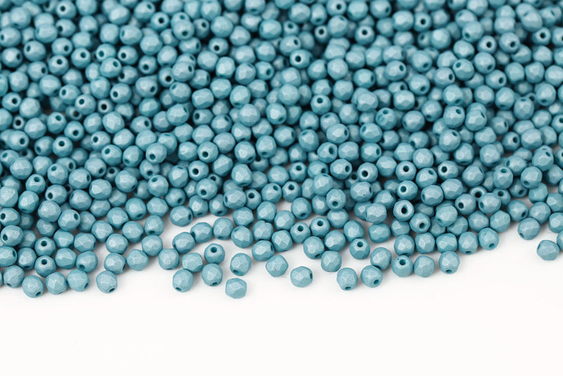 Czech Fire Polished 3mm Neon Silk Aqua Haze Round Beads