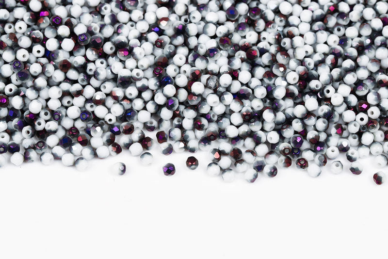 Czech Fire Polished 3mm Chalk Brown Flare Round Beads