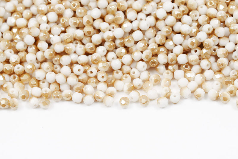 Czech Fire Polished 3mm Chalk Honey Round Beads