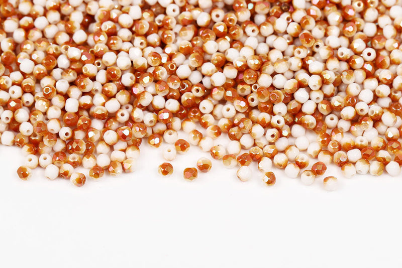 Czech Fire Polished 3mm Chalk Apricot Round Beads