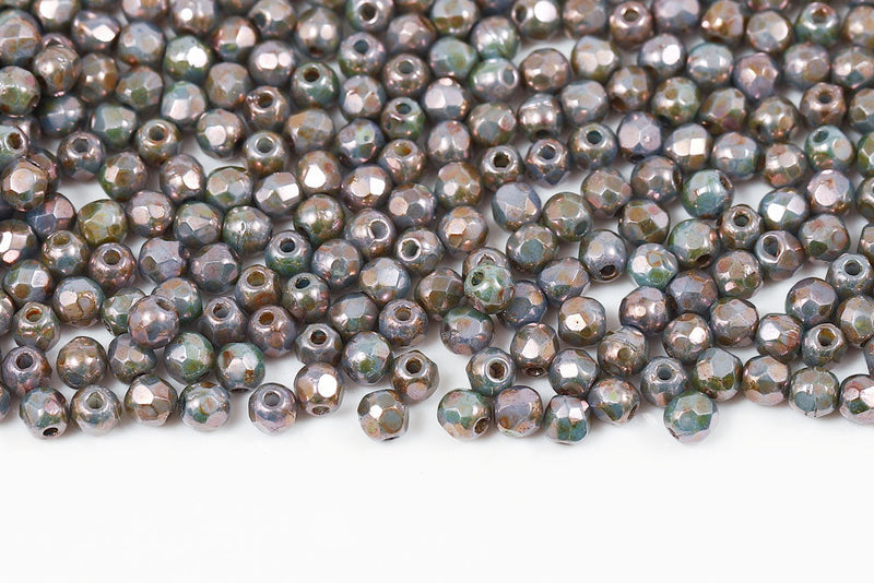 Czech Fire Polished 3mm Chalk Blue Glaze Round Beads
