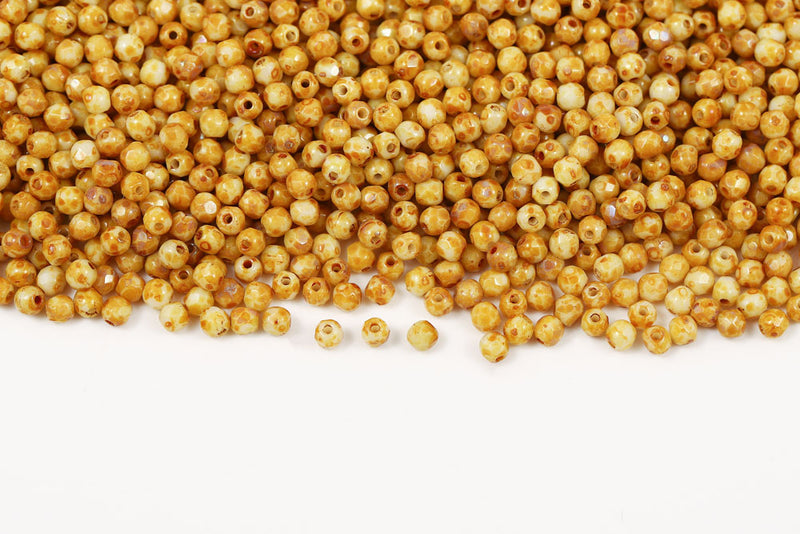 Czech Fire Polished 3mm Chalk Travertin Round Beads