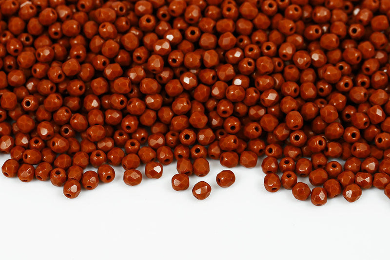 Czech Fire Polished 3mm Opaque Chocolate Round Beads