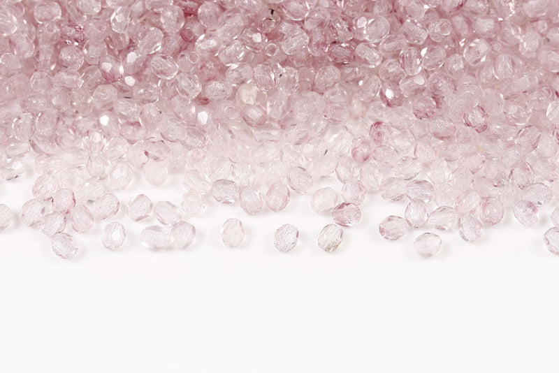 Czech Fire Polished 3mm Crystal&Lt.Amethyst Round Beads