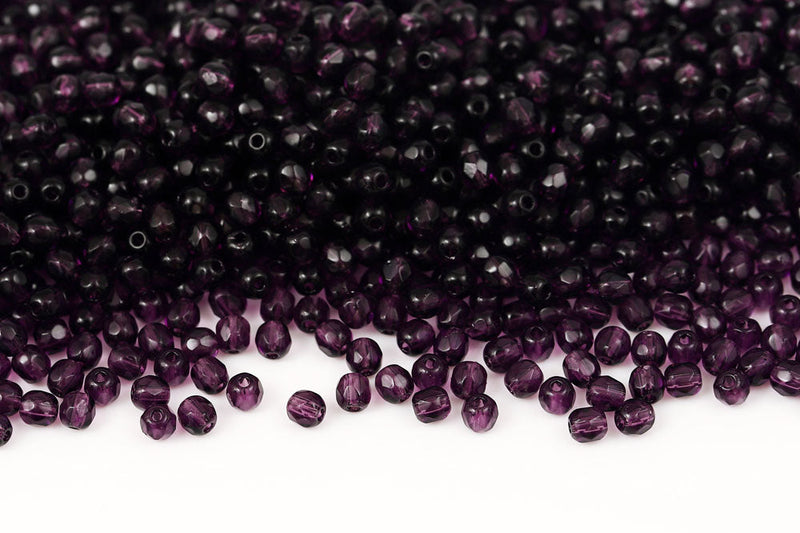 Czech Fire Polished 3mm Tanzanite Round Beads