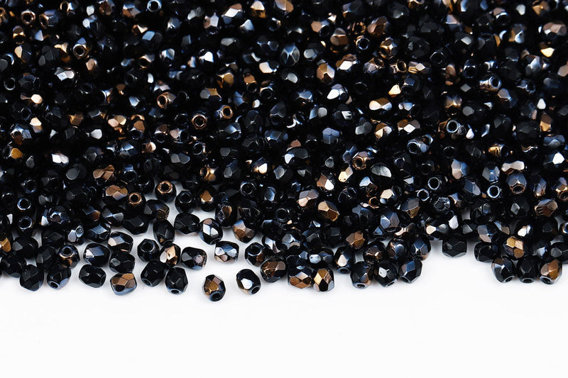 Czech Fire Polished 3mm Jet Clarit Round Beads