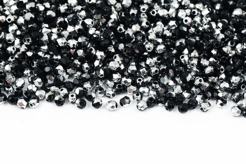 Czech Fire Polished 3mm Jet Labrador Round Beads