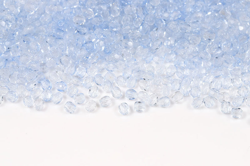 Czech Fire Polished 3mm Cryatsl&Blue Round Beads