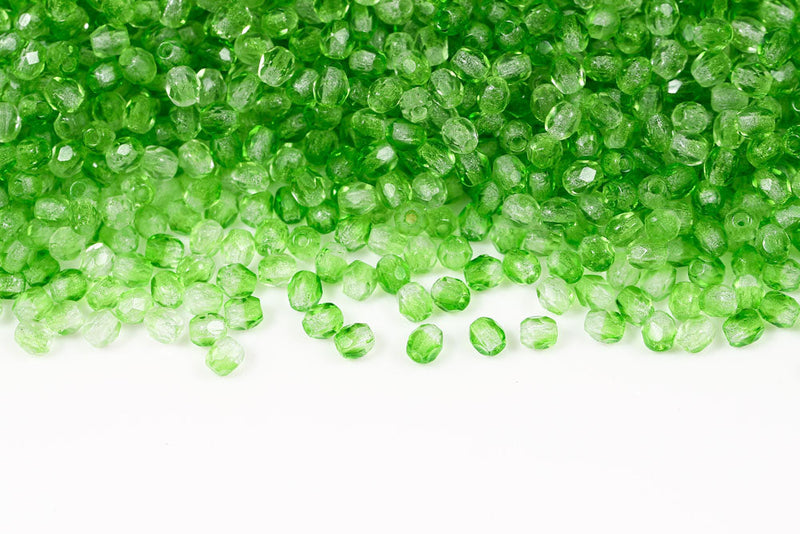 Czech Fire Polished 3mm Crystal&Chrysolite Mixed Round Beads