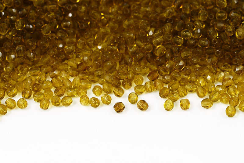 Czech Fire Polished 3mm Lt.Moss Green Round Beads