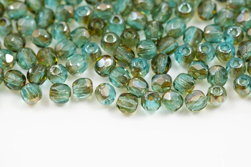 Czech Fire Polished 3mm Aquamarine Celsian Round Beads
