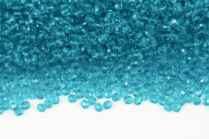 Czech Fire Polished 3mm Dark Peacock Blue Round Beads