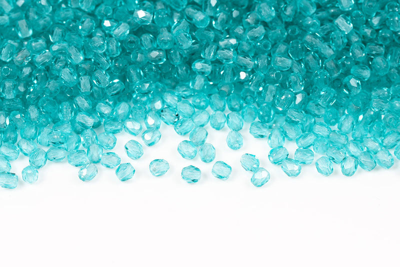Czech Fire Polished 3mm Blue Zircon Round Beads