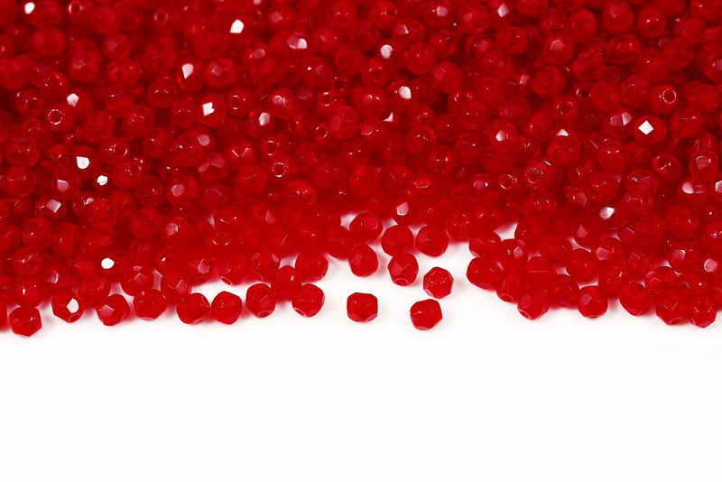 Czech Fire Polished 3mm Opal Red Round Beads