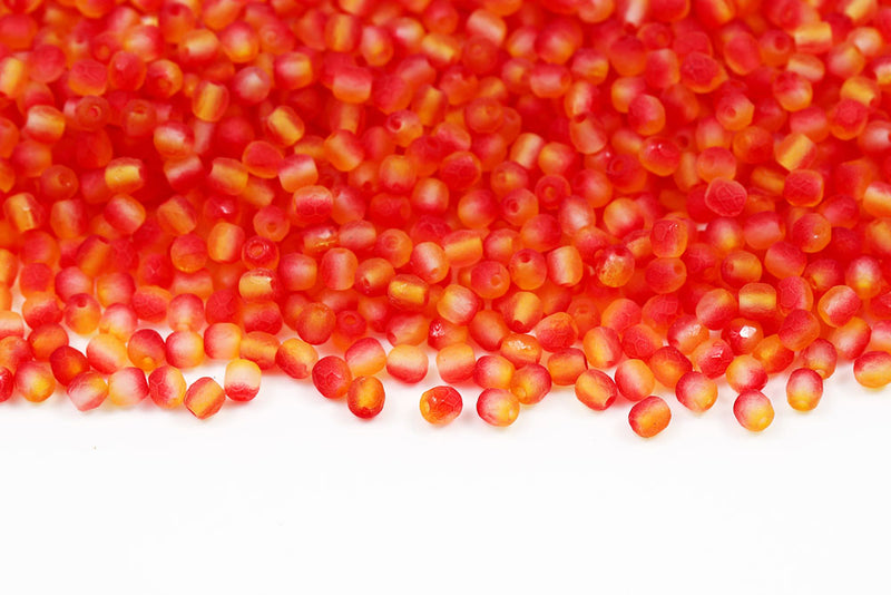 Czech Fire Polished 3mm Crystal Yellow Pink Matt Finish Round Beads