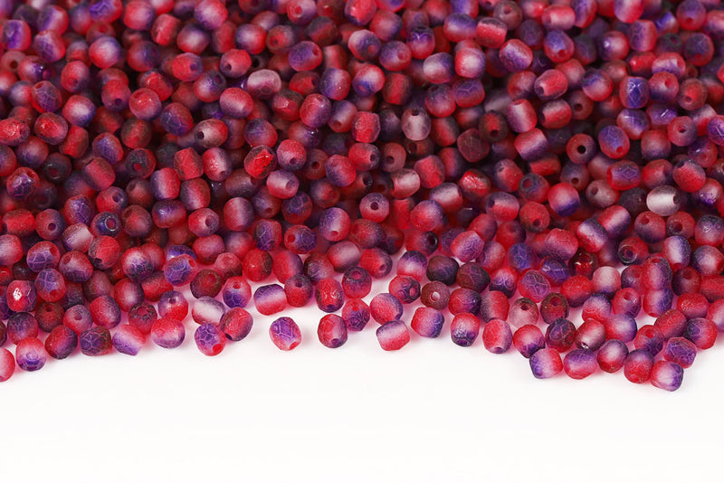 Czech Fire Polished 3mm Crystal Violet Rose Matt Finish Round Beads