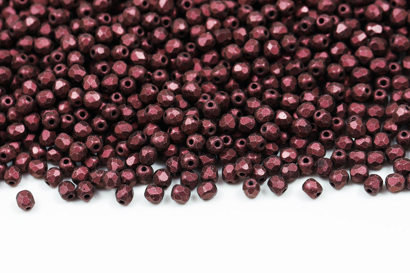 Czech Fire Polished 3mm Pink Gold Powder Matt Finish Round Beads