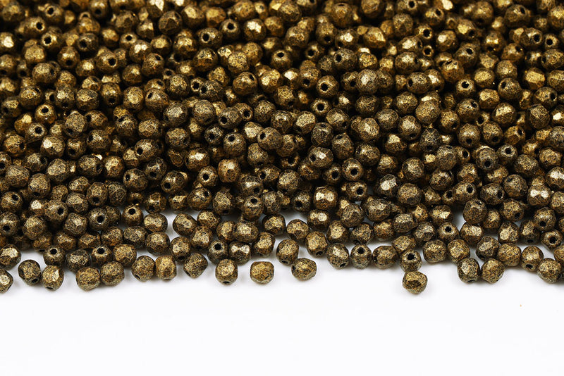 Czech Fire Polished 3mm Jet Gold Powder Matt Finish Round Beads