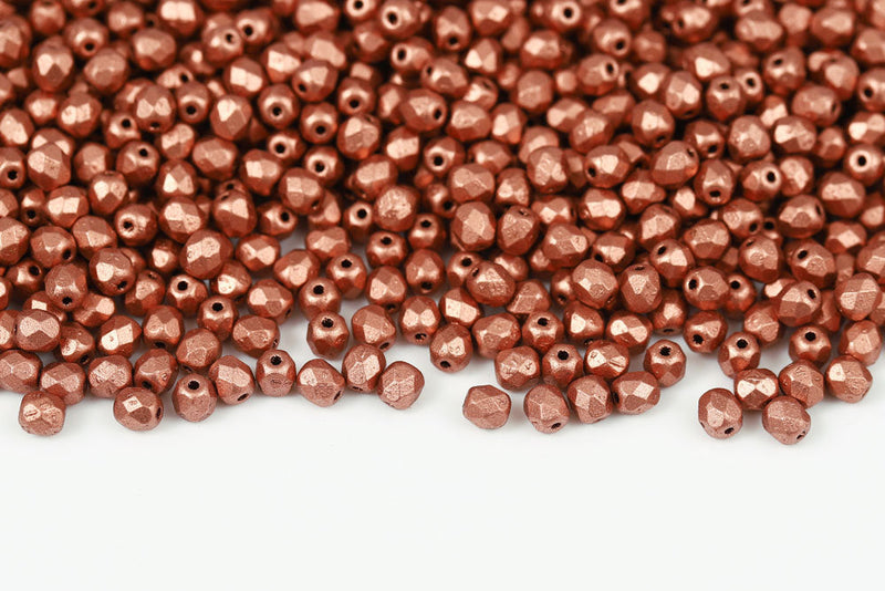 Czech Fire Polished 4mm Crystal Vintage Copper Round Beads