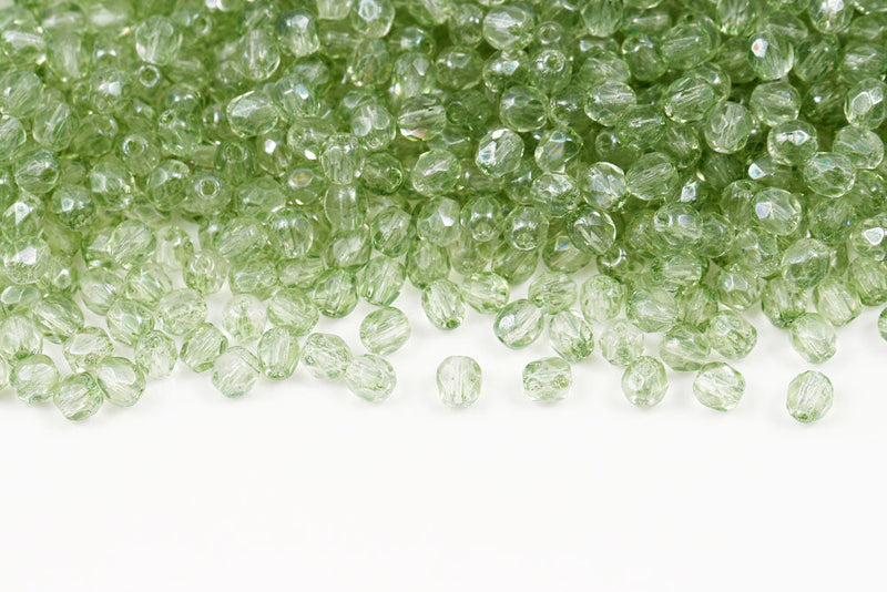 Czech Fire Polished 4mm Crystal Green Iris Luster Round Beads
