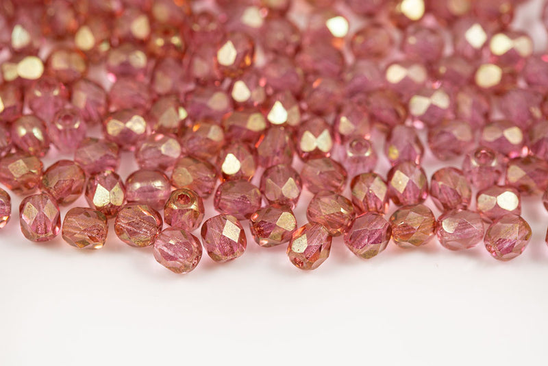 Czech Fire Polished 4mm Crystal Red Luster Round Beads