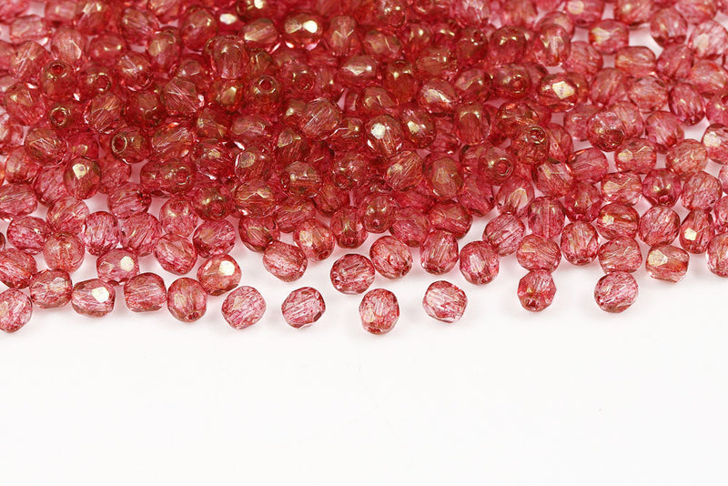Czech Fire Polished 4mm Crystal Red Terracotta Round Beads
