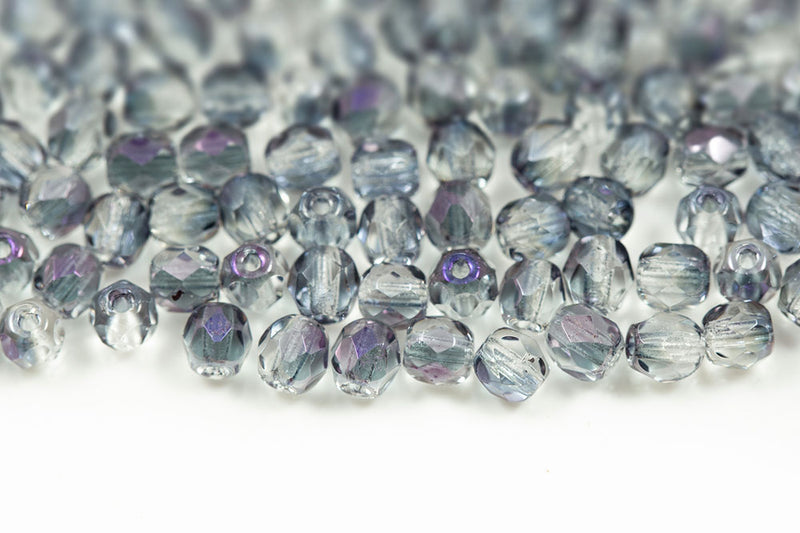 Czech Fire Polished 4mm Crystal Brown Flare Round Beads