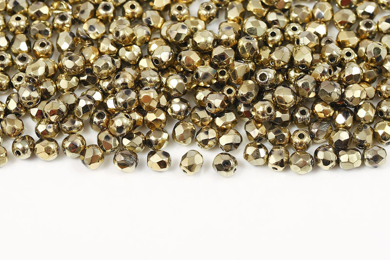 Czech Fire Polished 4mm Crystal Amber Full Round Beads