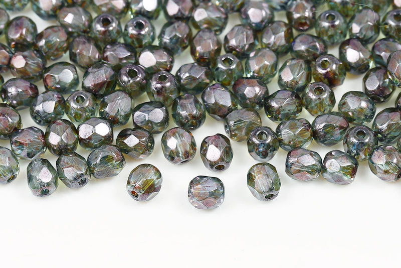 Czech Fire Polished 4mm Crystal Blue Glaze Round Beads
