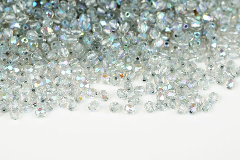Czech Fire Polished 4mm Crystal Silver Lined AB Round Beads