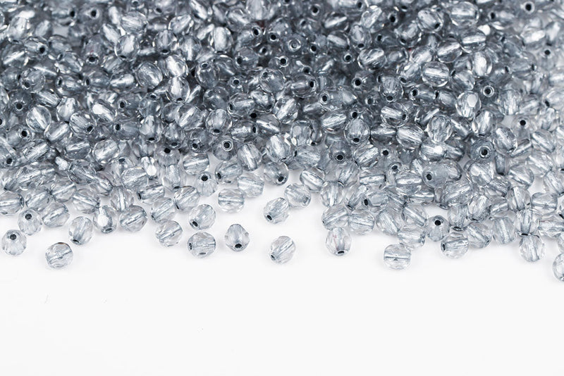 Czech Fire Polished 4mm Crystal Silver Lined Round Beads