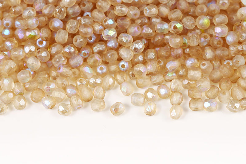 Czech Fire Polished 4mm Crystal Lemon Rainbow Etched Round Beads